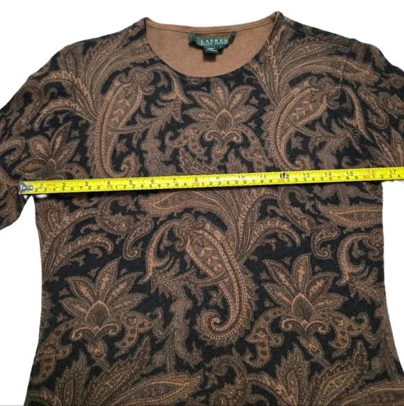 ✨2/$25 LRL Ralph Lauren~Brown Paisley~Lagenlook~Sweater Cashmere Silk~SM - Picture 5 of 8